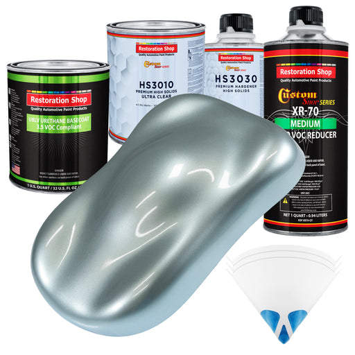 Silver Blue Metallic - LOW VOC Urethane Basecoat with Premium Clearcoat Auto Paint - Complete Medium Quart Paint Kit - Professional Automotive Coating