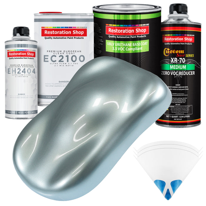 Silver Blue Metallic - LOW VOC Urethane Basecoat with European Clearcoat Auto Paint - Complete Quart Paint Color Kit - Automotive Coating