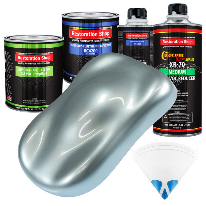 Silver Blue Metallic - LOW VOC Urethane Basecoat with Clearcoat Auto Paint - Complete Medium Quart Paint Kit - Professional Gloss Automotive Coating