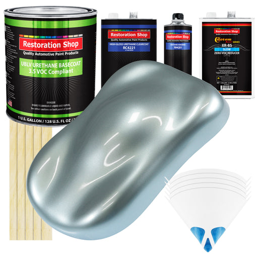 Silver Blue Metallic - LOW VOC Urethane Basecoat with Clearcoat Auto Paint (Complete Slow Gallon Paint Kit) Professional High Gloss Automotive Coating