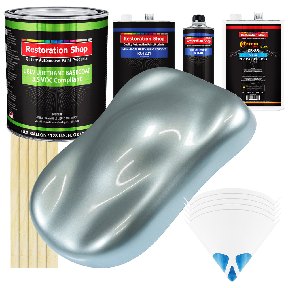 Silver Blue Metallic - LOW VOC Urethane Basecoat with Clearcoat Auto Paint (Complete Slow Gallon Paint Kit) Professional High Gloss Automotive Coating