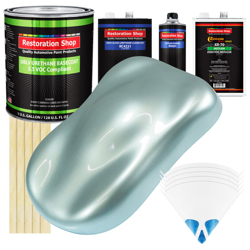Frost Blue Metallic - LOW VOC Urethane Basecoat with Clearcoat Auto Paint - Complete Medium Gallon Paint Kit - Professional Gloss Automotive Coating