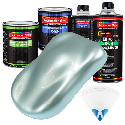 Frost Blue Metallic - LOW VOC Urethane Basecoat with Clearcoat Auto Paint (Complete Medium Quart Paint Kit) Professional High Gloss Automotive Coating