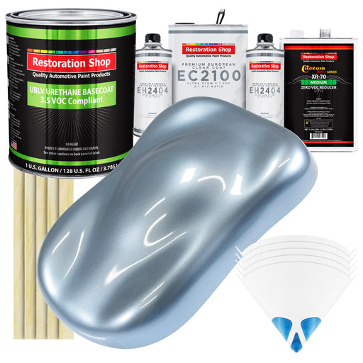 Glacier Blue Metallic - LOW VOC Urethane Basecoat with European Clearcoat Auto Paint - Complete Gallon Paint Color Kit - Automotive Coating