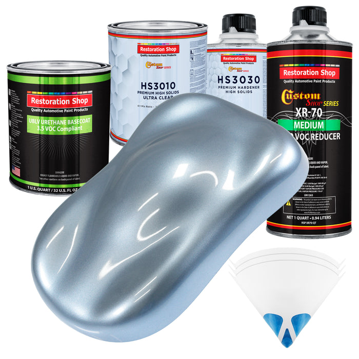 Glacier Blue Metallic - LOW VOC Urethane Basecoat with Premium Clearcoat Auto Paint (Complete Medium Quart Paint Kit) Professional Automotive Coating