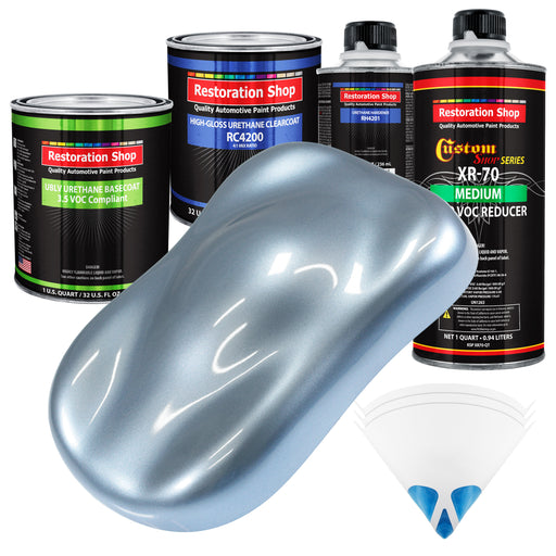Glacier Blue Metallic - LOW VOC Urethane Basecoat with Clearcoat Auto Paint - Complete Medium Quart Paint Kit - Professional Gloss Automotive Coating