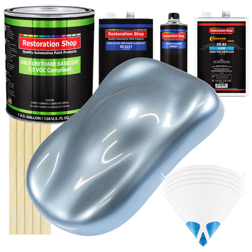 Glacier Blue Metallic - LOW VOC Urethane Basecoat with Clearcoat Auto Paint - Complete Slow Gallon Paint Kit - Professional Gloss Automotive Coating