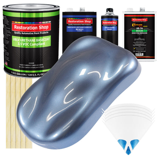 Sonic Blue Metallic - LOW VOC Urethane Basecoat with Clearcoat Auto Paint - Complete Medium Gallon Paint Kit - Professional Gloss Automotive Coating