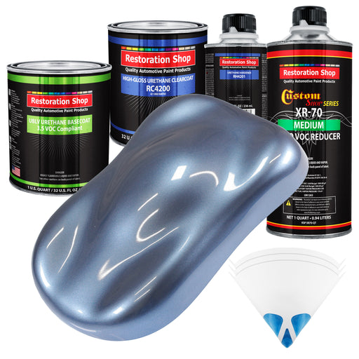 Sonic Blue Metallic - LOW VOC Urethane Basecoat with Clearcoat Auto Paint (Complete Medium Quart Paint Kit) Professional High Gloss Automotive Coating