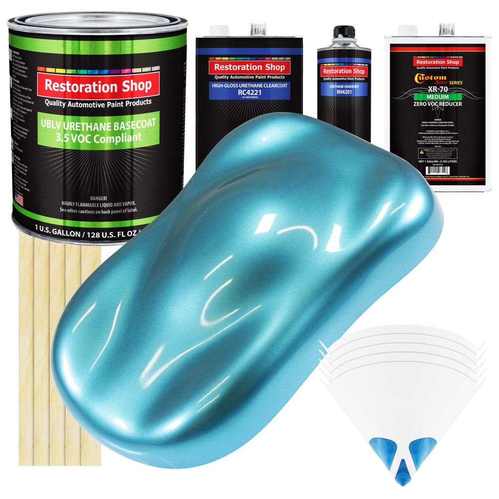 Azure Blue Metallic - LOW VOC Urethane Basecoat with Clearcoat Auto Paint - Complete Medium Gallon Paint Kit - Professional Gloss Automotive Coating