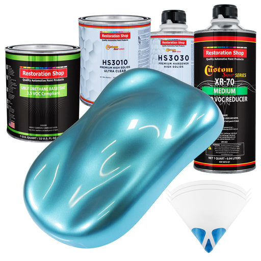 Azure Blue Metallic - LOW VOC Urethane Basecoat with Premium Clearcoat Auto Paint - Complete Medium Quart Paint Kit - Professional Automotive Coating