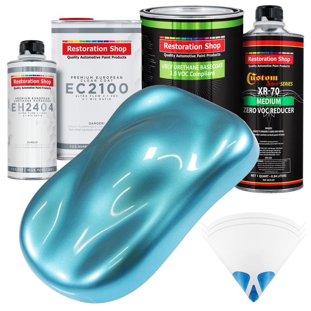 Azure Blue Metallic - LOW VOC Urethane Basecoat with European Clearcoat Auto Paint - Complete Quart Paint Color Kit - Automotive Coating