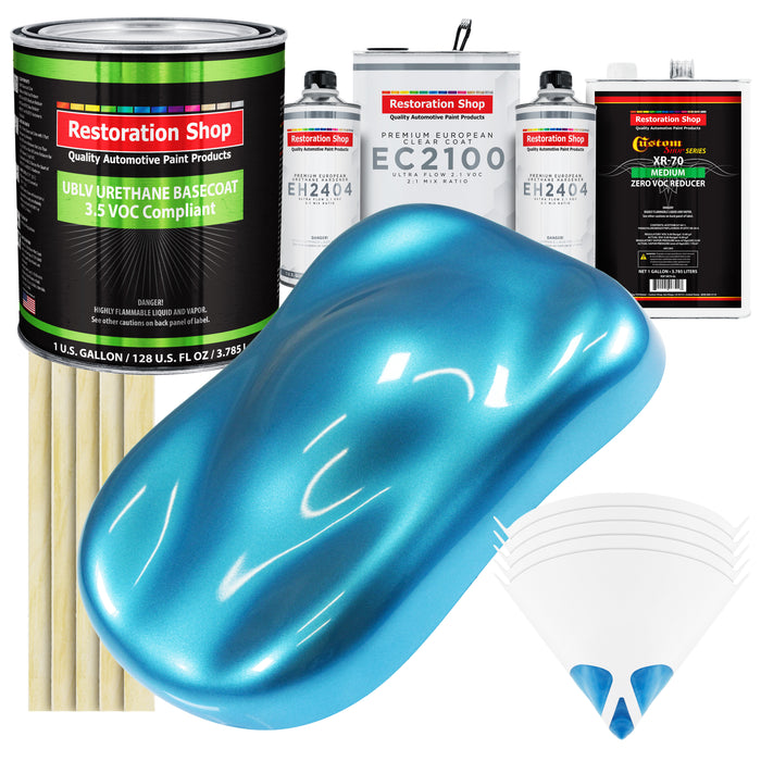 Electric Blue Metallic - LOW VOC Urethane Basecoat with European Clearcoat Auto Paint - Complete Gallon Paint Color Kit - Automotive Coating