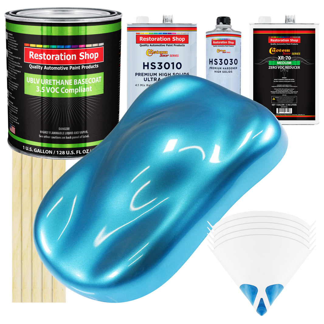 Electric Blue Metallic - LOW VOC Urethane Basecoat with Premium Clearcoat Auto Paint - Complete Medium Gallon Paint Kit - Pro Automotive Coating