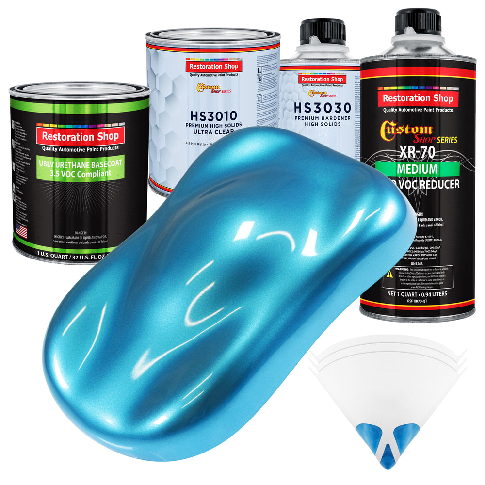 Electric Blue Metallic - LOW VOC Urethane Basecoat with Premium Clearcoat Auto Paint (Complete Medium Quart Paint Kit) Professional Automotive Coating