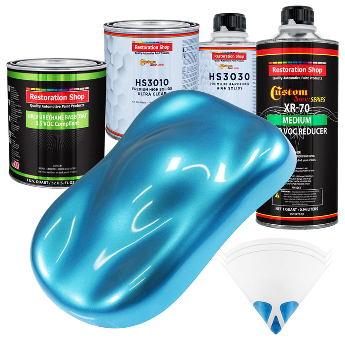 Electric Blue Metallic - LOW VOC Urethane Basecoat with Premium Clearcoat Auto Paint (Complete Medium Quart Paint Kit) Professional Automotive Coating