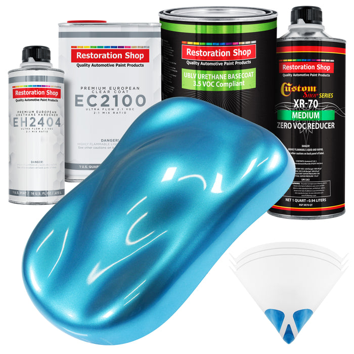 Electric Blue Metallic - LOW VOC Urethane Basecoat with European Clearcoat Auto Paint - Complete Quart Paint Color Kit - Automotive Coating