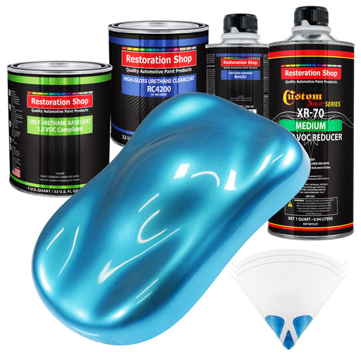 Electric Blue Metallic - LOW VOC Urethane Basecoat with Clearcoat Auto Paint - Complete Medium Quart Paint Kit - Professional Gloss Automotive Coating