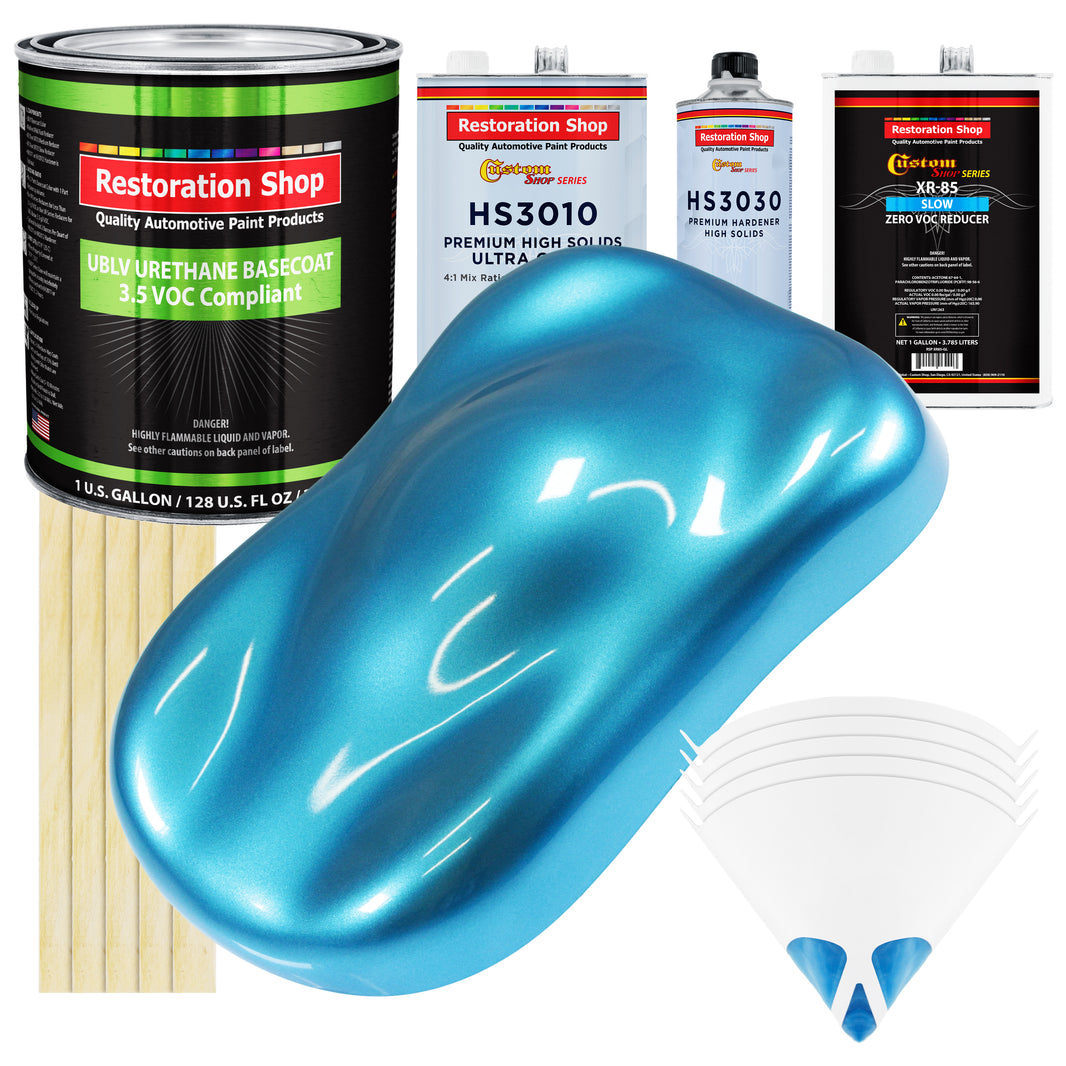 Electric Blue Metallic - LOW VOC Urethane Basecoat with Premium Clearcoat Auto Paint (Complete Slow Gallon Paint Kit) Professional Automotive Coating