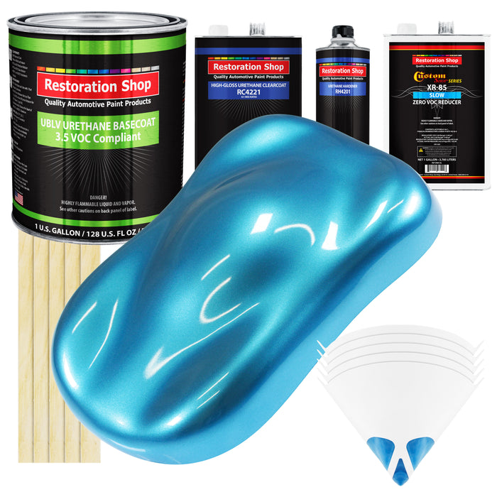 Electric Blue Metallic - LOW VOC Urethane Basecoat with Clearcoat Auto Paint - Complete Slow Gallon Paint Kit - Professional Gloss Automotive Coating