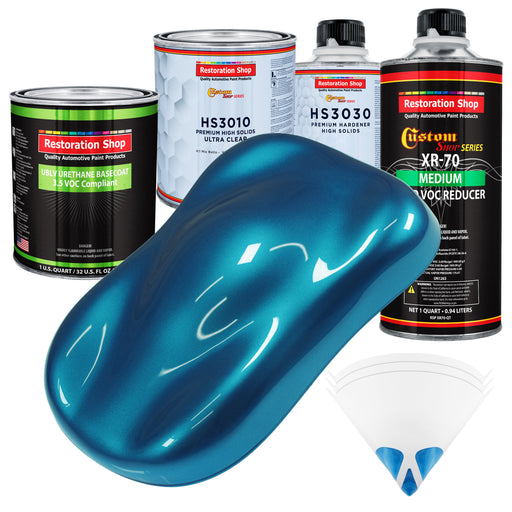 Cobra Blue Metallic - LOW VOC Urethane Basecoat with Premium Clearcoat Auto Paint - Complete Medium Quart Paint Kit - Professional Automotive Coating