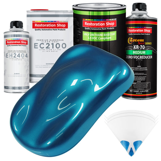 Cobra Blue Metallic - LOW VOC Urethane Basecoat with European Clearcoat Auto Paint - Complete Quart Paint Color Kit - Automotive Coating