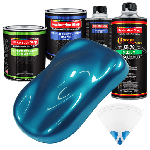 Cobra Blue Metallic - LOW VOC Urethane Basecoat with Clearcoat Auto Paint (Complete Medium Quart Paint Kit) Professional High Gloss Automotive Coating