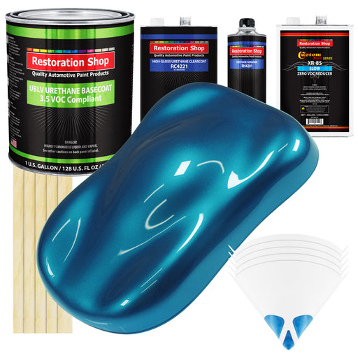 Cobra Blue Metallic - LOW VOC Urethane Basecoat with Clearcoat Auto Paint (Complete Slow Gallon Paint Kit) Professional High Gloss Automotive Coating