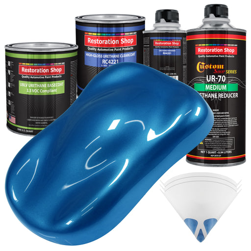 Viper Blue Metallic - LOW VOC Urethane Basecoat with Clearcoat Auto Paint (Complete Medium Quart Paint Kit) Professional High Gloss Automotive Coating