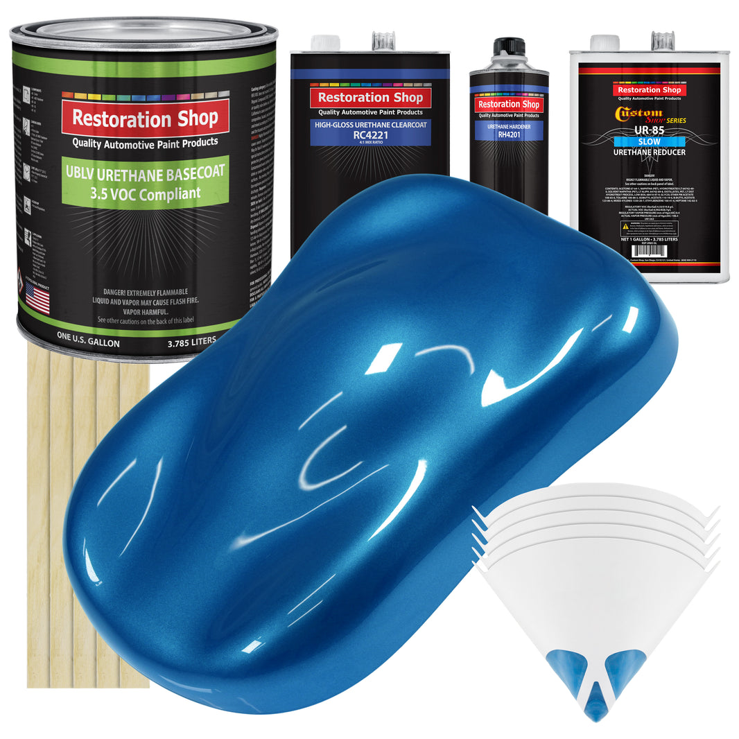 Viper Blue Metallic - LOW VOC Urethane Basecoat with Clearcoat Auto Paint (Complete Slow Gallon Paint Kit) Professional High Gloss Automotive Coating