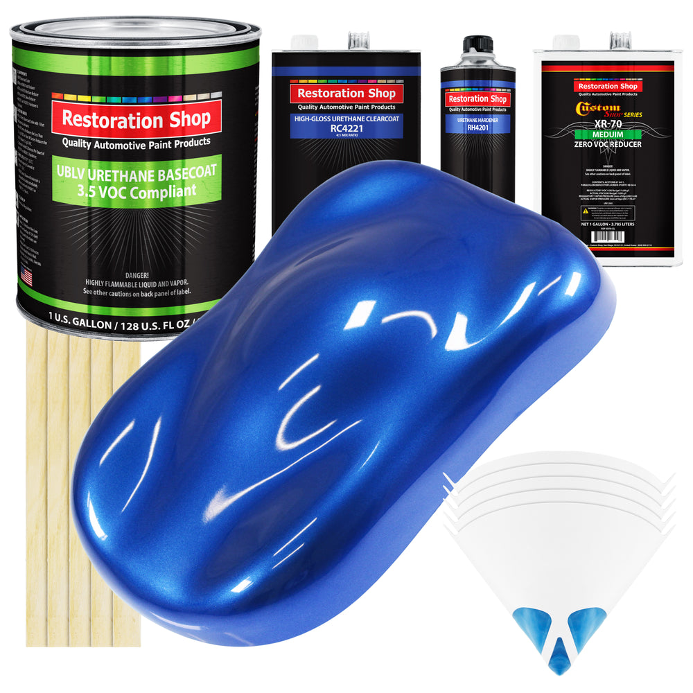 Daytona Blue Pearl - LOW VOC Urethane Basecoat with Clearcoat Auto Paint (Complete Medium Gallon Paint Kit) Professional High Gloss Automotive Coating