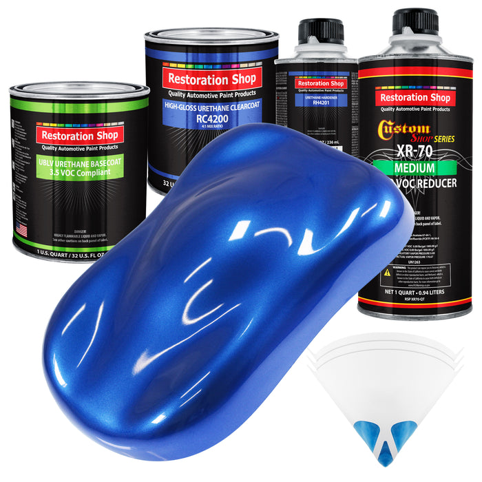 Daytona Blue Pearl - LOW VOC Urethane Basecoat with Clearcoat Auto Paint (Complete Medium Quart Paint Kit) Professional High Gloss Automotive Coating