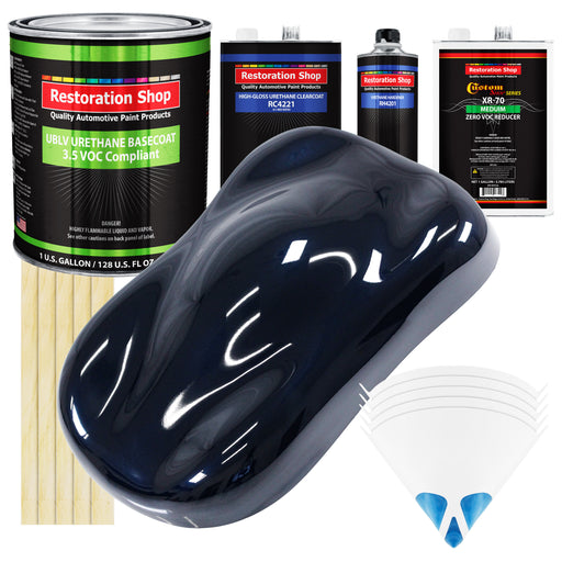 Nightwatch Blue Metallic - LOW VOC Urethane Basecoat with Clearcoat Auto Paint - Complete Medium Gallon Paint Kit - Professional Automotive Coating