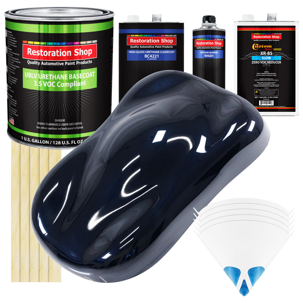 Nightwatch Blue Metallic - LOW VOC Urethane Basecoat with Clearcoat Auto Paint (Complete Slow Gallon Paint Kit) Professional Gloss Automotive Coating