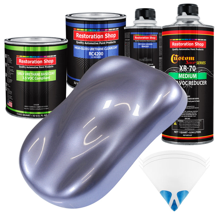 Astro Blue Metallic - LOW VOC Urethane Basecoat with Clearcoat Auto Paint (Complete Medium Quart Paint Kit) Professional High Gloss Automotive Coating