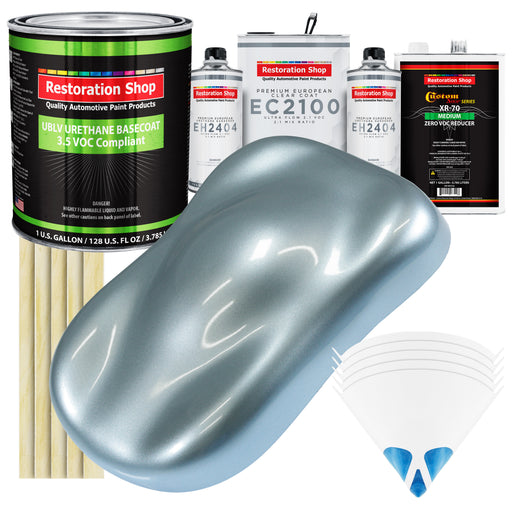 Ice Blue Metallic - LOW VOC Urethane Basecoat with European Clearcoat Auto Paint - Complete Gallon Paint Color Kit - Automotive Coating