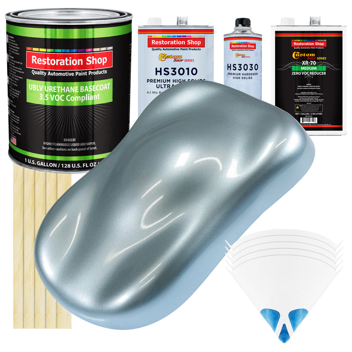 Ice Blue Metallic - LOW VOC Urethane Basecoat with Premium Clearcoat Auto Paint - Complete Medium Gallon Paint Kit - Professional Automotive Coating