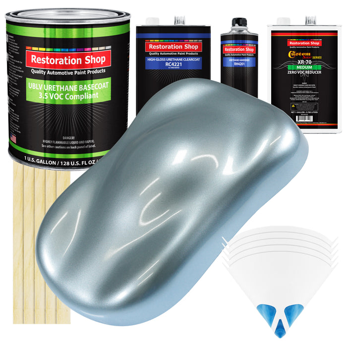 Ice Blue Metallic - LOW VOC Urethane Basecoat with Clearcoat Auto Paint (Complete Medium Gallon Paint Kit) Professional High Gloss Automotive Coating