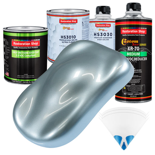 Ice Blue Metallic - LOW VOC Urethane Basecoat with Premium Clearcoat Auto Paint - Complete Medium Quart Paint Kit - Professional Automotive Coating