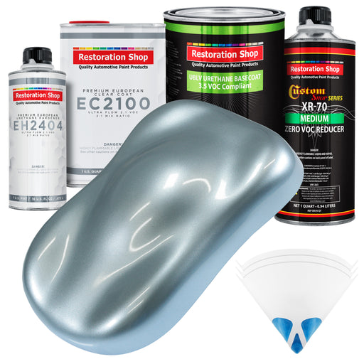 Ice Blue Metallic - LOW VOC Urethane Basecoat with European Clearcoat Auto Paint - Complete Quart Paint Color Kit - Automotive Coating