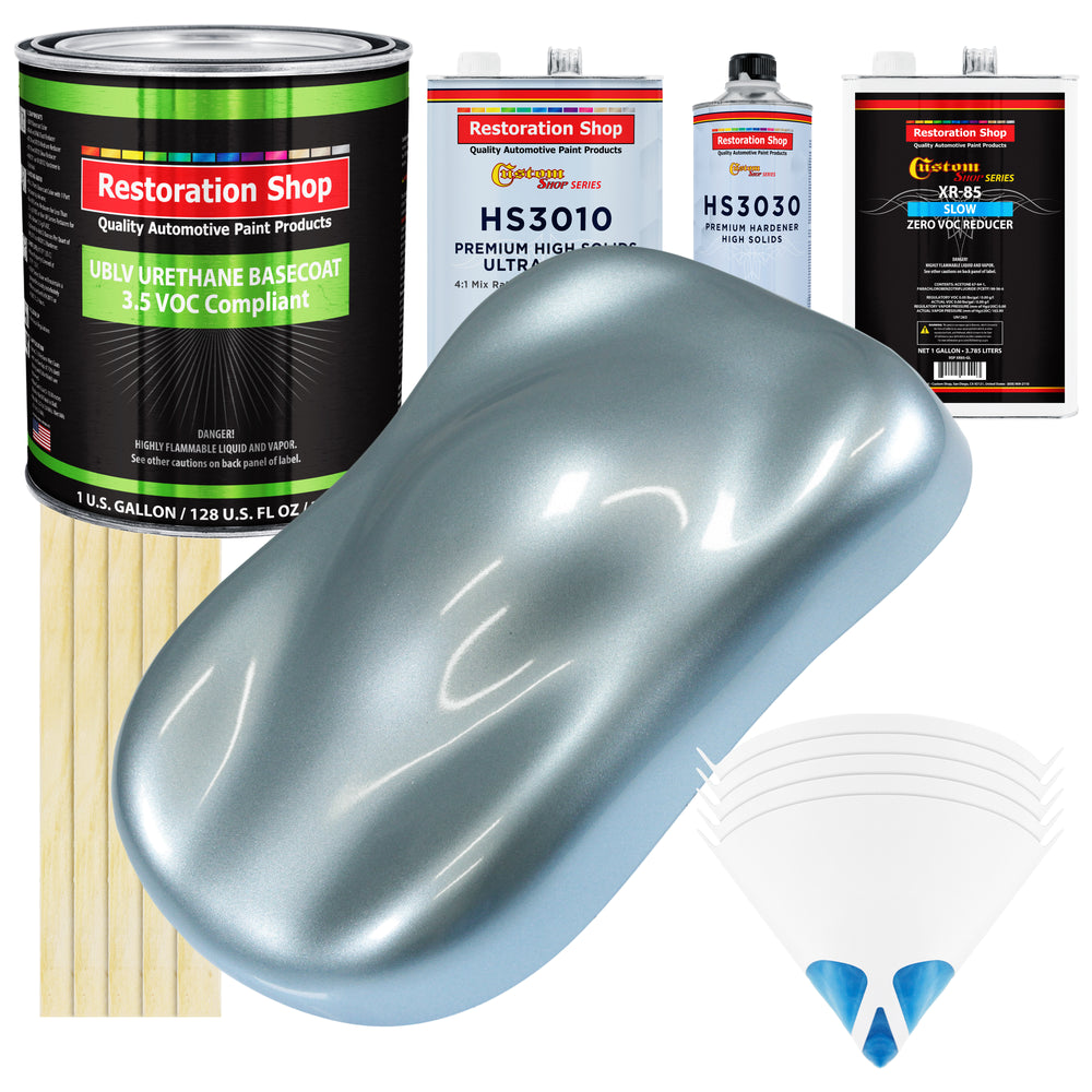 Ice Blue Metallic - LOW VOC Urethane Basecoat with Premium Clearcoat Auto Paint (Complete Slow Gallon Paint Kit) Professional Gloss Automotive Coating