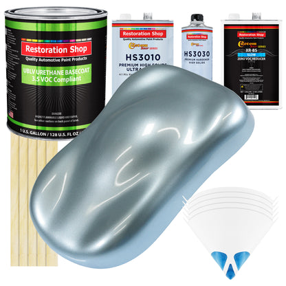 Ice Blue Metallic - LOW VOC Urethane Basecoat with Premium Clearcoat Auto Paint (Complete Slow Gallon Paint Kit) Professional Gloss Automotive Coating