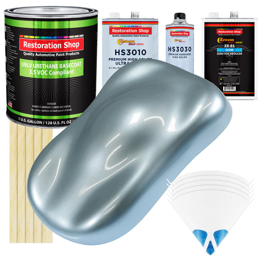 Ice Blue Metallic - LOW VOC Urethane Basecoat with Premium Clearcoat Auto Paint (Complete Slow Gallon Paint Kit) Professional Gloss Automotive Coating