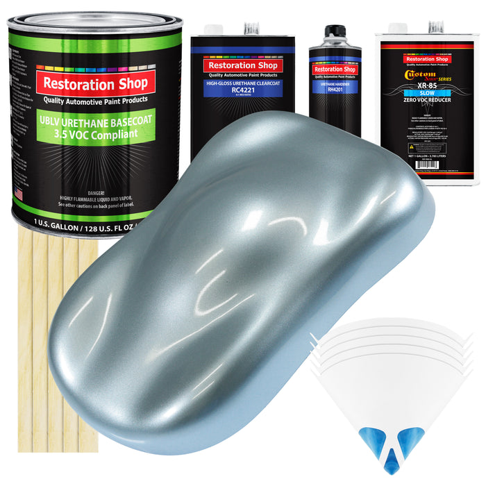Ice Blue Metallic - LOW VOC Urethane Basecoat with Clearcoat Auto Paint - Complete Slow Gallon Paint Kit - Professional High Gloss Automotive Coating