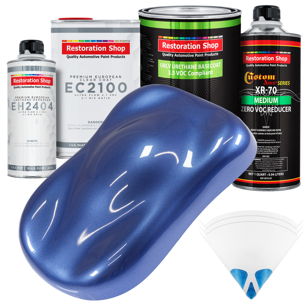 Cosmic Blue Metallic - LOW VOC Urethane Basecoat with European Clearcoat Auto Paint - Complete Quart Paint Color Kit - Automotive Coating