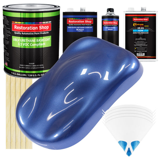 Cosmic Blue Metallic - LOW VOC Urethane Basecoat with Clearcoat Auto Paint (Complete Slow Gallon Paint Kit) Professional High Gloss Automotive Coating