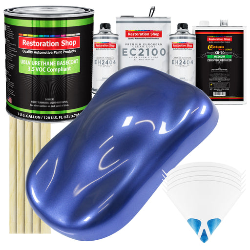 Indigo Blue Metallic - LOW VOC Urethane Basecoat with European Clearcoat Auto Paint - Complete Gallon Paint Color Kit - Automotive Coating