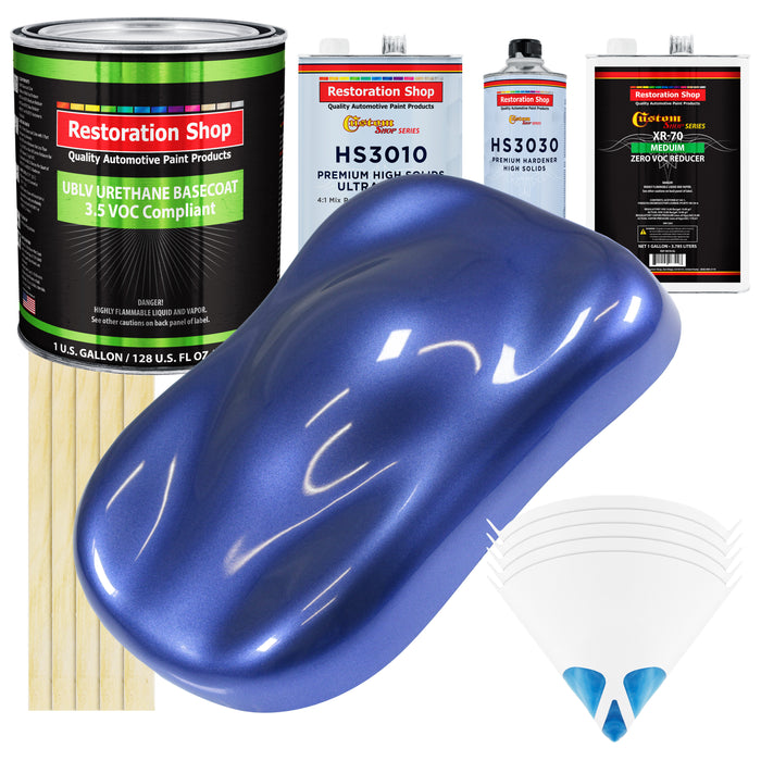 Indigo Blue Metallic - LOW VOC Urethane Basecoat with Premium Clearcoat Auto Paint (Complete Medium Gallon Paint Kit) Professional Automotive Coating