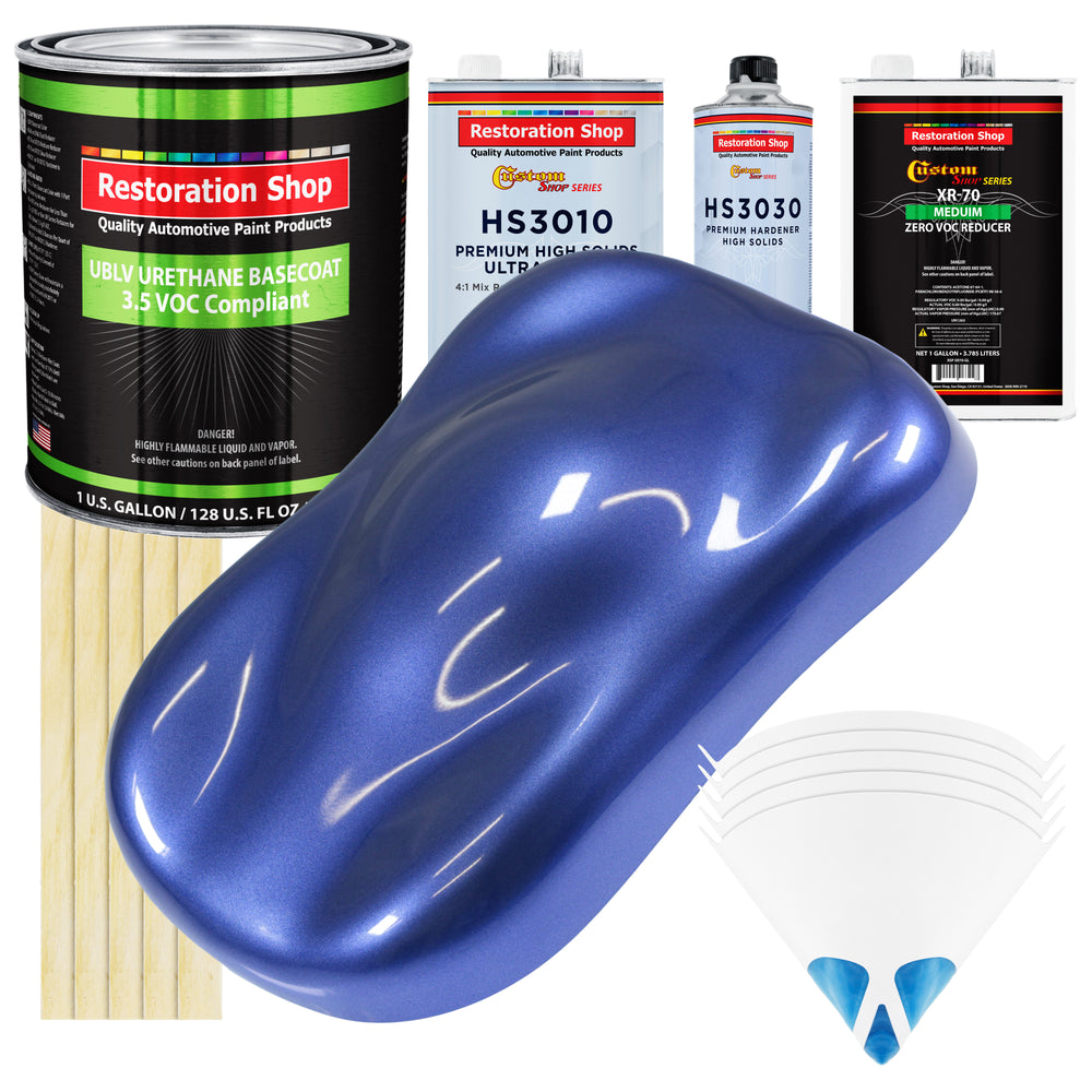 Indigo Blue Metallic - LOW VOC Urethane Basecoat with Premium Clearcoat Auto Paint (Complete Medium Gallon Paint Kit) Professional Automotive Coating