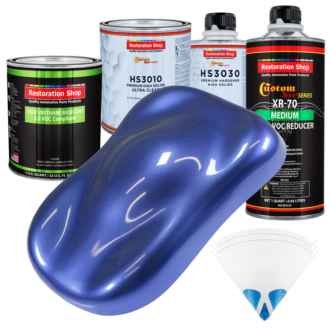 Indigo Blue Metallic - LOW VOC Urethane Basecoat with Premium Clearcoat Auto Paint - Complete Medium Quart Paint Kit - Professional Automotive Coating